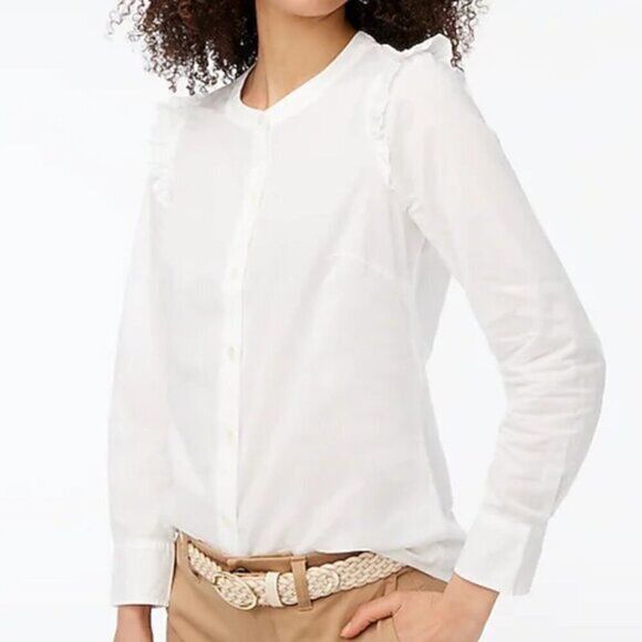 J Crew‎ Women's Petite Ruffle Button-Up Cotton Shirt - Picture 1 of 9